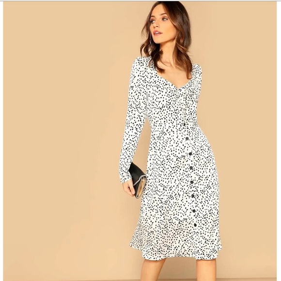 Shein Black + White Polka Dot Midi Dress - Picture 2 of 13